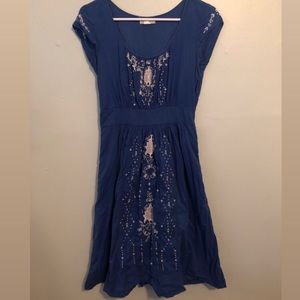 Blue Cotton Embroidered Dress